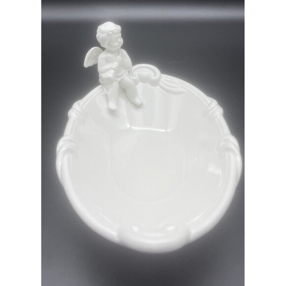 VTG Omnibus Fitz & Floyd Cherub White Angel Oval Candy Trinket Dish 8.5” - Picture 2 of 7